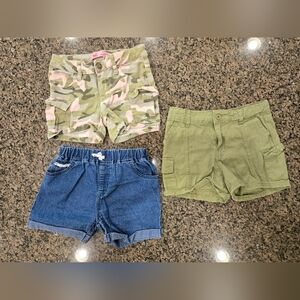 Girls Camouflage, Green, and Denim Shorts Size 8